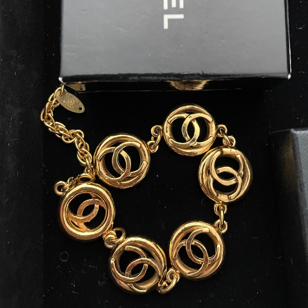 Vintage Chanel 1982 CC LOGO Bracelet 24K Gold Plated